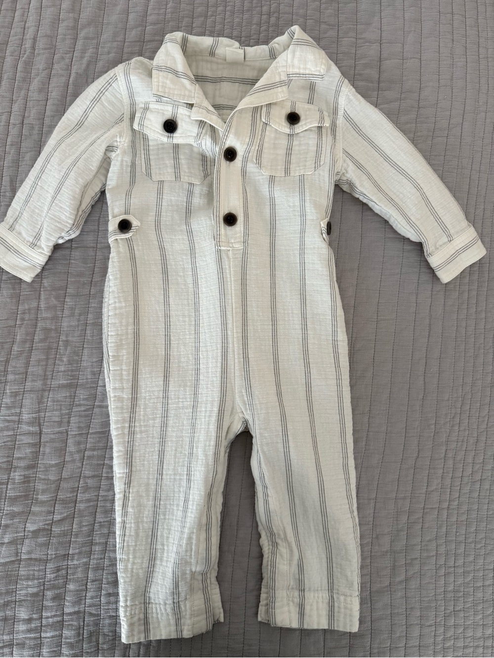 Cream & Gray Striped Baby One-Piece